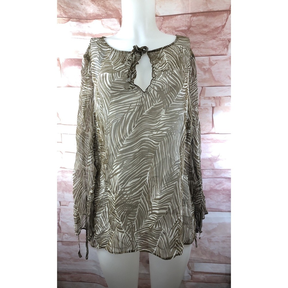 Talbots Women's Sz 1X Petite‎ Brown Blouse Lightweight Keyhole